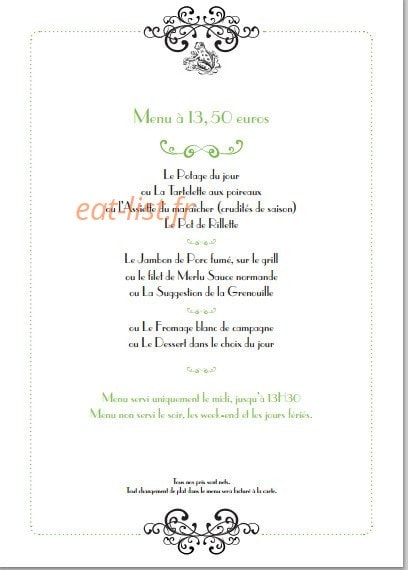 Hôtel Restaurant la Grenouille — carte page 2