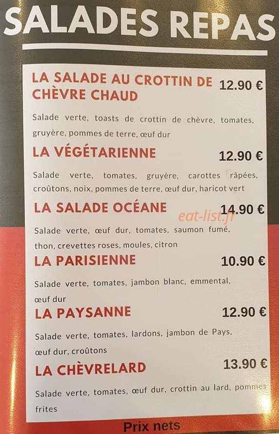 Carte et menu de Brasserie de la Poste à La Guerche sur l'Aubois — Les salades repas