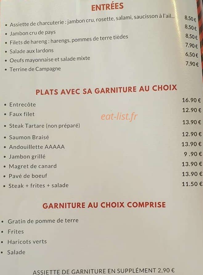 Carte et menu de Brasserie de la Poste à La Guerche sur l'Aubois — les entrées et plats,..