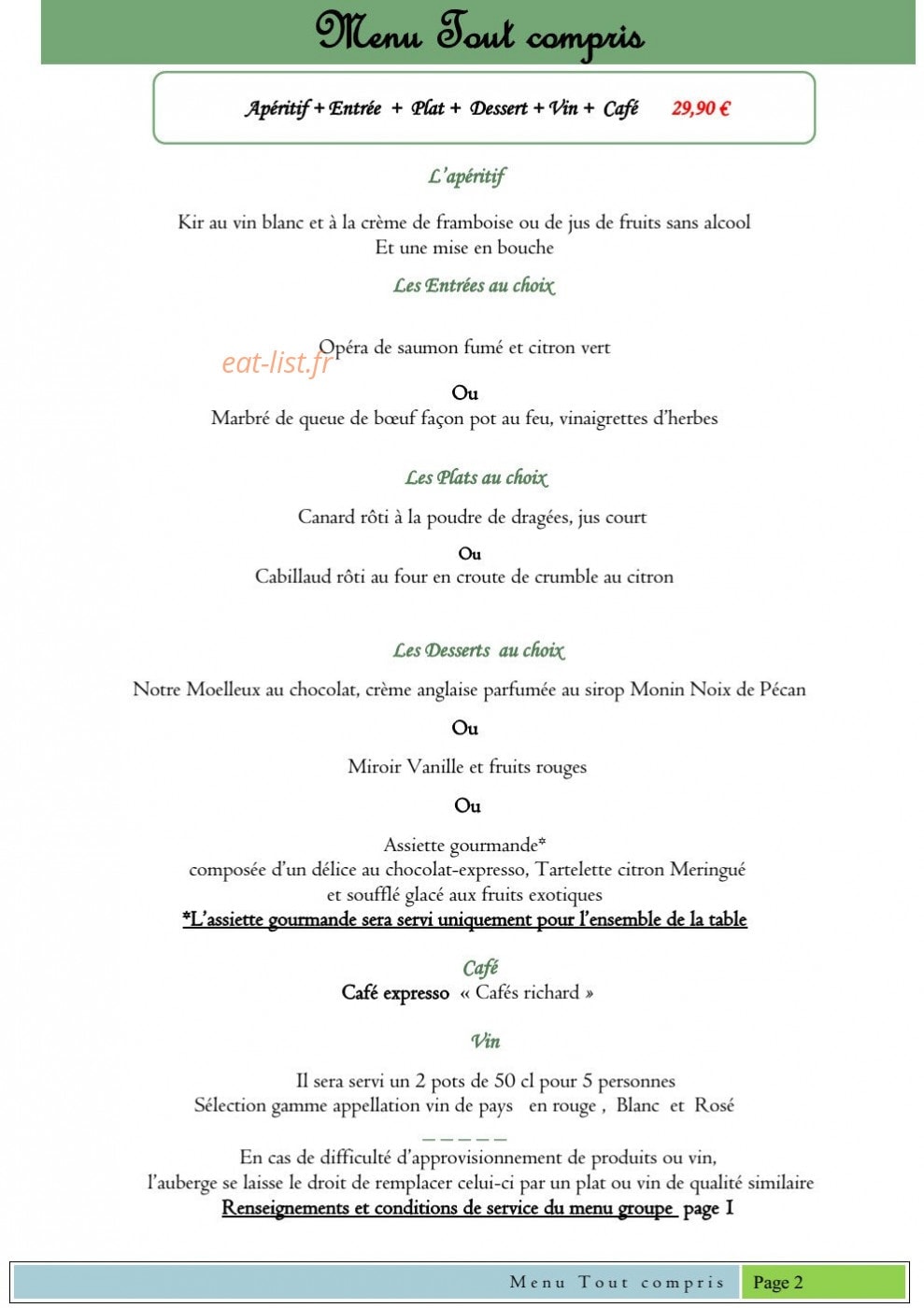 Auberge du Détour — carte page 3