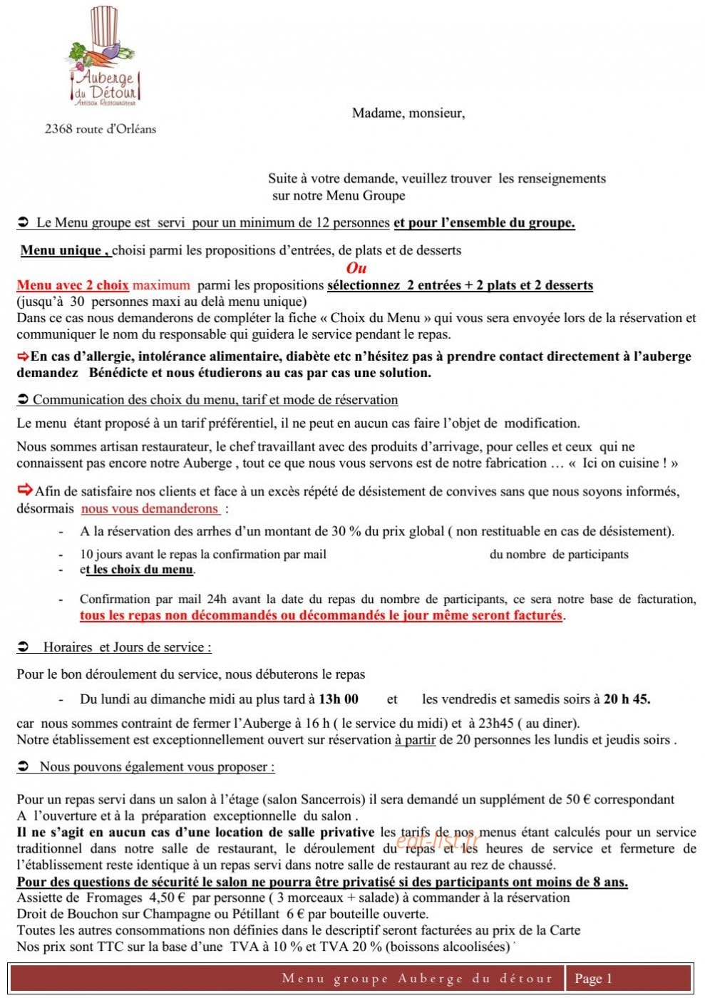 Auberge du Détour — carte page 5