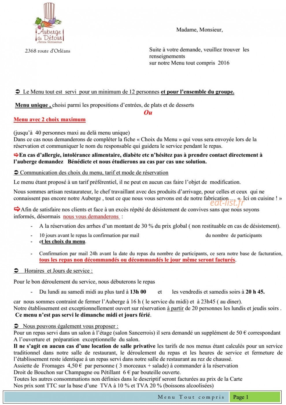 Auberge du Détour — carte page 6