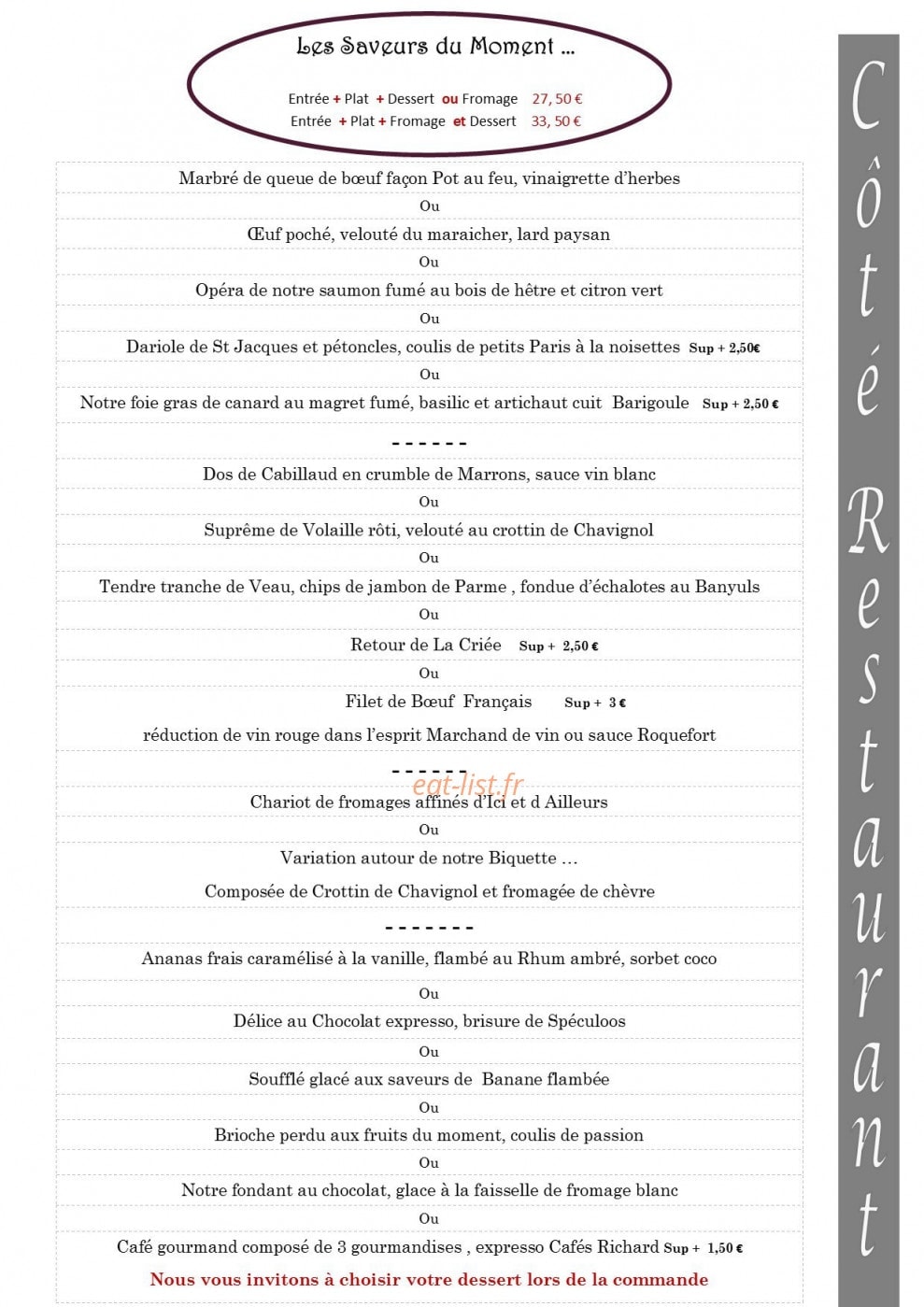 Auberge du Détour — carte page 1