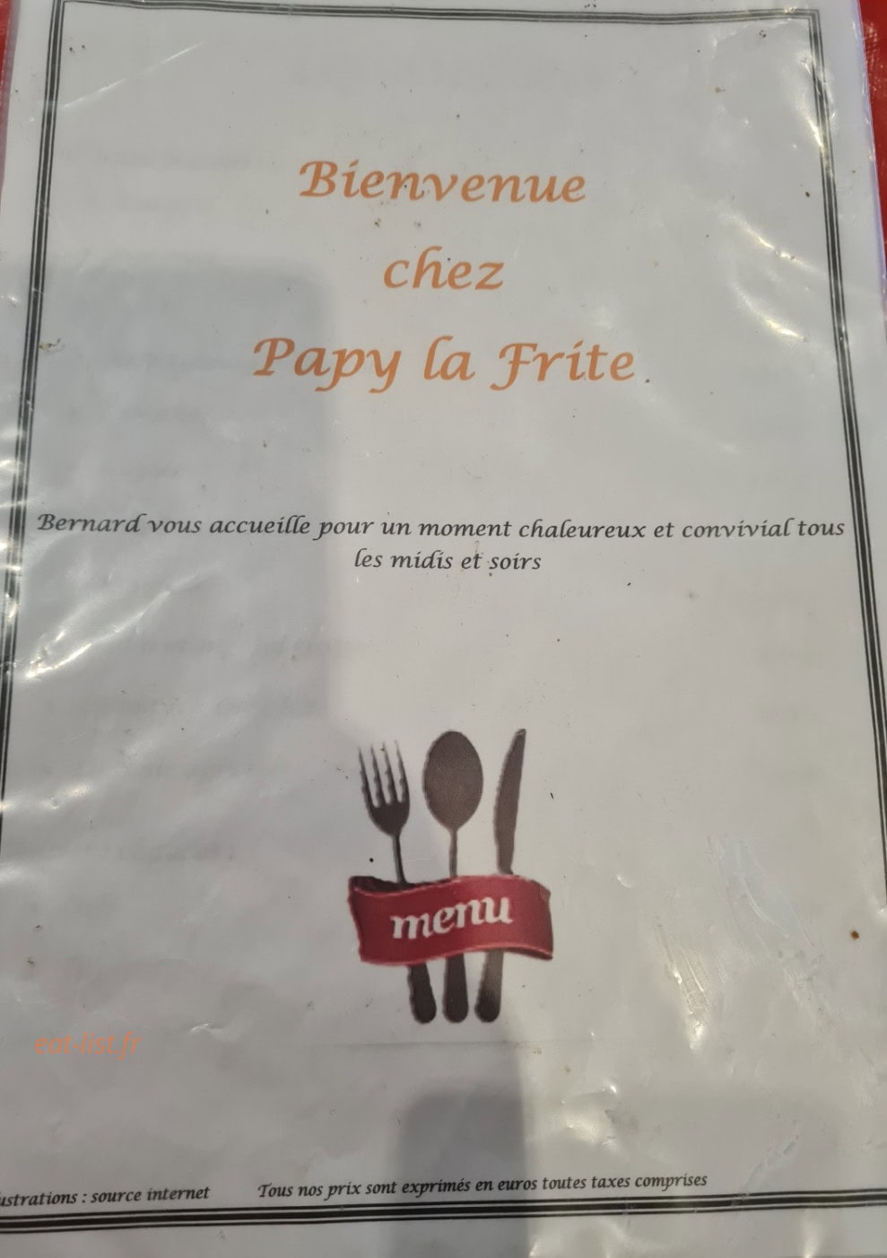 Chez Papy La frite — carte page 1