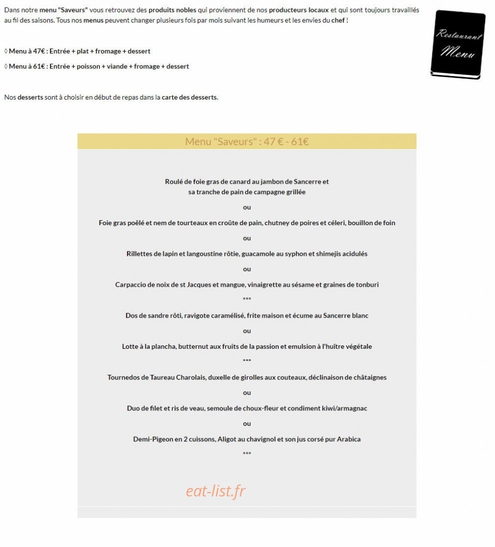 Auberge st Thibault — carte page 3