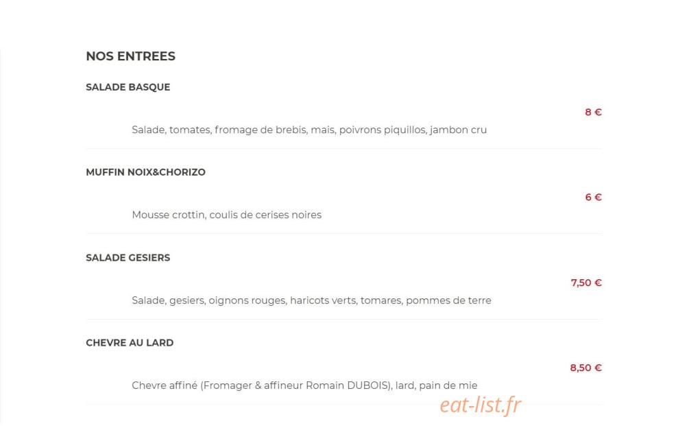 Le Bistro’Quai — carte page 1