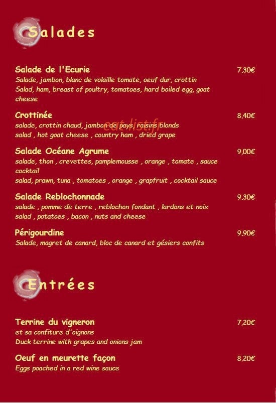 Auberge Ecurie — carte page 1