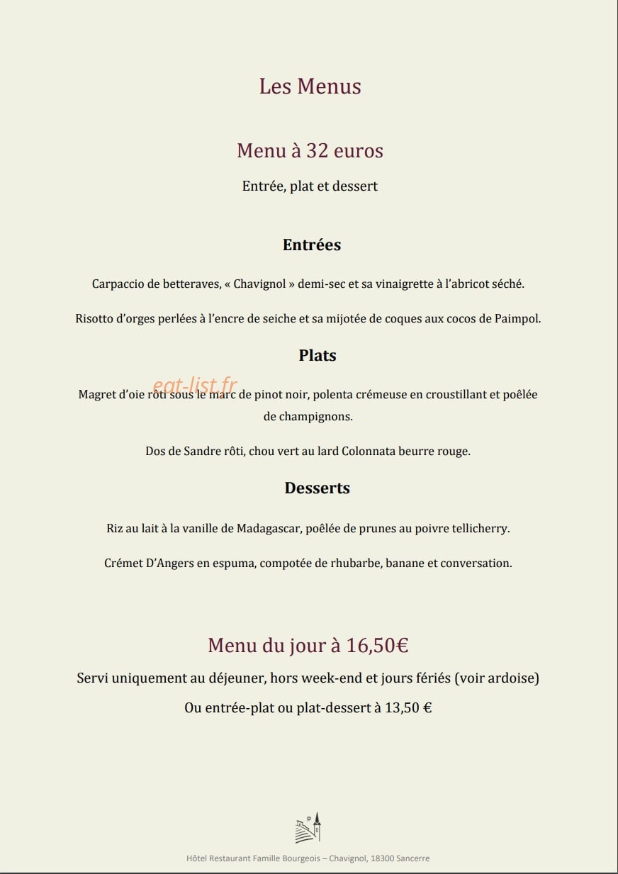 Restaurant Famille Bourgeois — carte page 2
