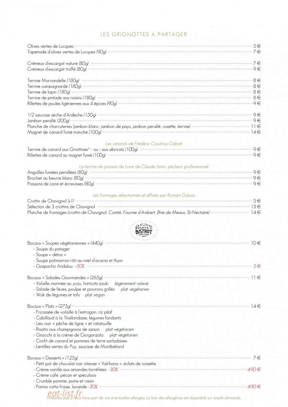Taste — carte page 1