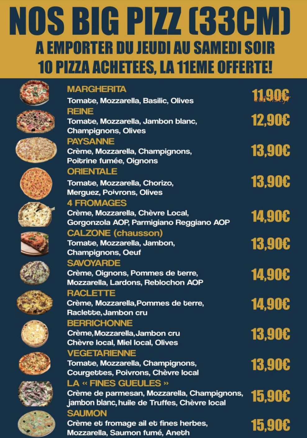 Carte et menu de Les Fines Gueules à Jouet sur l'Aubois — Les pizzas
