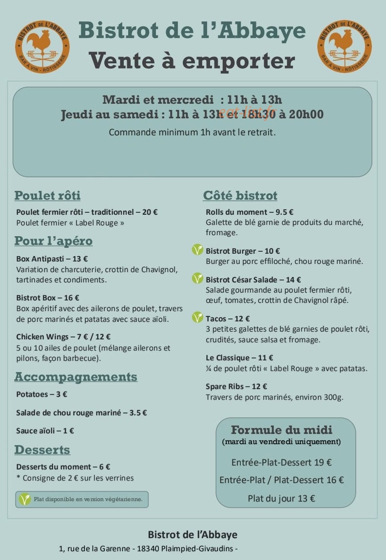 Bistrot de l’Abbaye — carte page 1