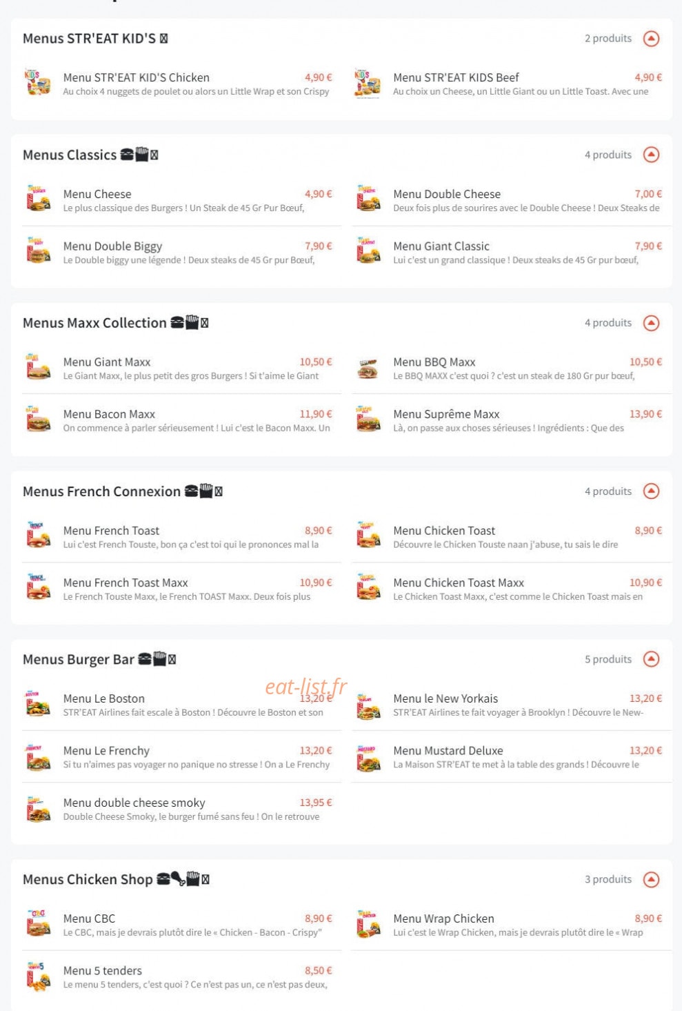 Str'eat Burger — carte page 1