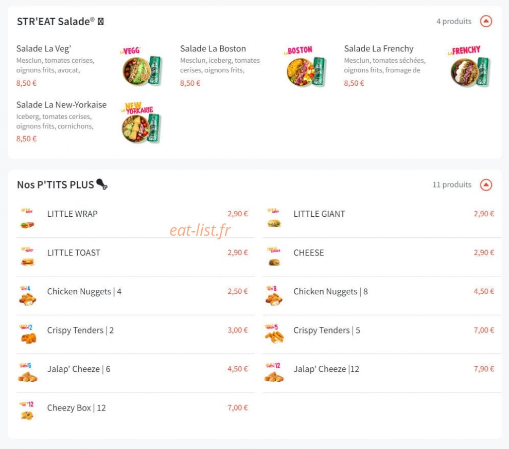 Str'eat Burger — carte page 2