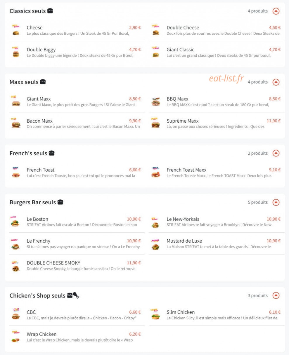 Str'eat Burger — carte page 3