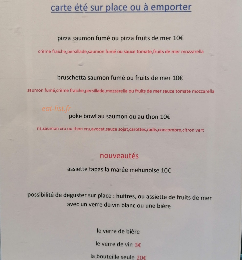 Carte et menu de La Maree Mehunoise à Mehun sur Yevre — La carte