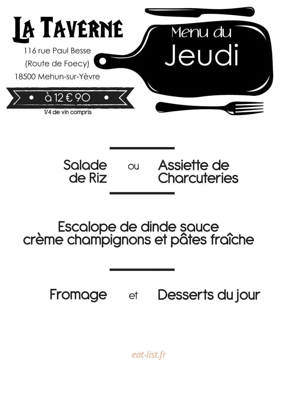 La Taverne — carte page 1