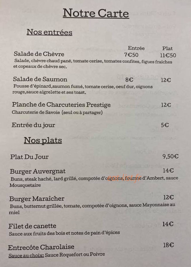 Le Bargamelle — carte page 1