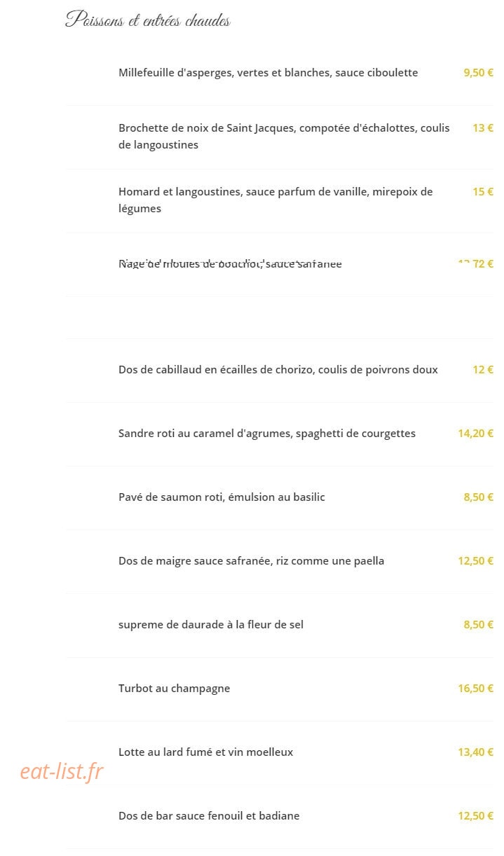 Carte et menu de Mehun Gastronomie à Mehun sur Yevre — Poissons et entrées chaudes