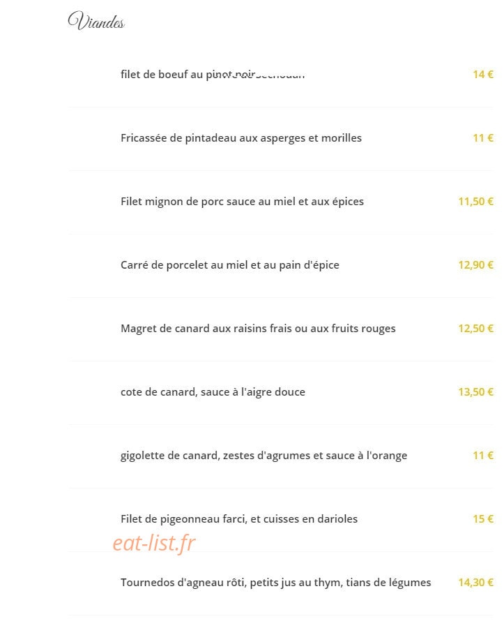 Carte et menu de Mehun Gastronomie à Mehun sur Yevre — Viandes