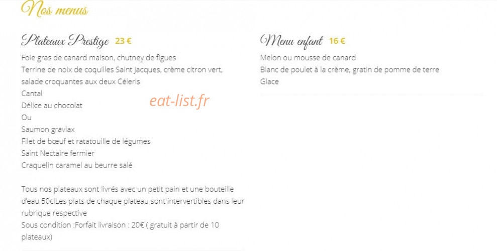Carte et menu de Mehun Gastronomie à Mehun sur Yevre — Plateaux prestige et menu enfant