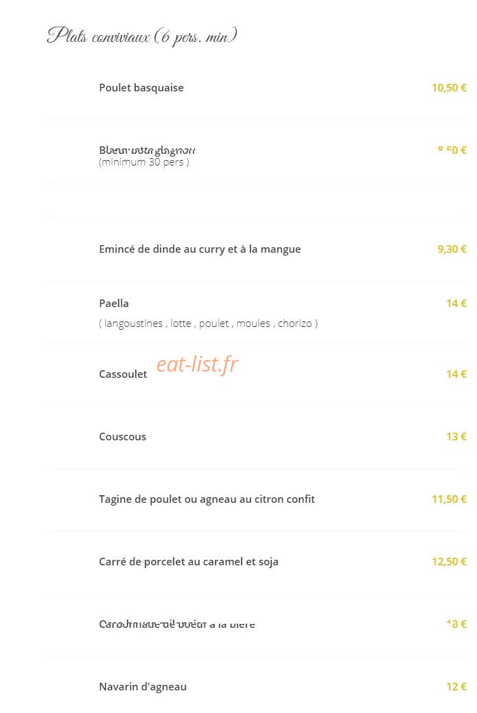 Carte et menu de Mehun Gastronomie à Mehun sur Yevre — Plats conviviaux