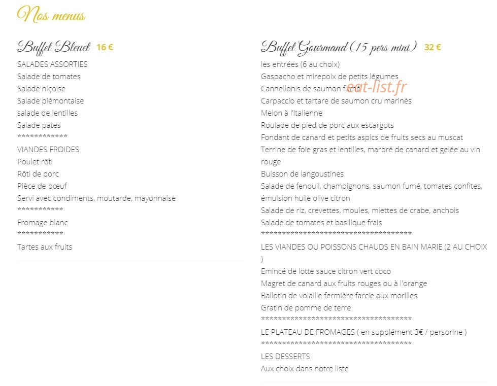 Carte et menu de Mehun Gastronomie à Mehun sur Yevre — Buffet bleuet et gourmand