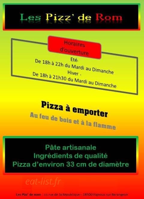 Les Pizz' de Rom — carte page 1