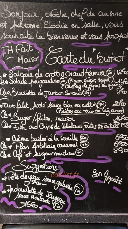 Le Bistrot Menestro — carte page 1