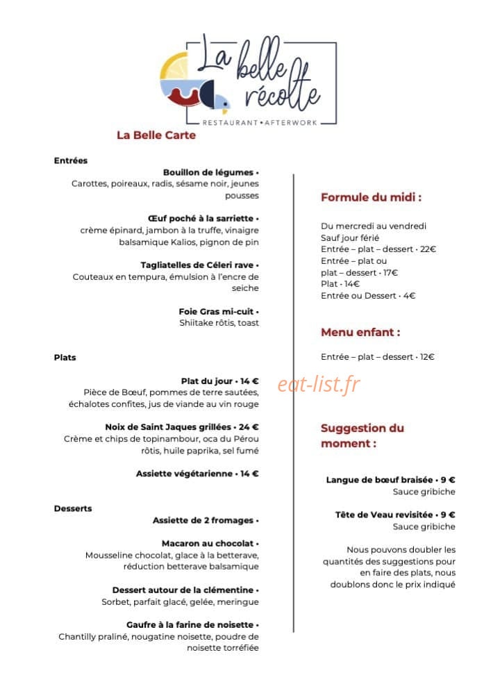 La Belle Récolte — carte page 1