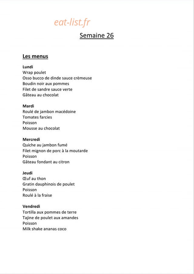 Restaurant du bois des Chagnières — carte page 1