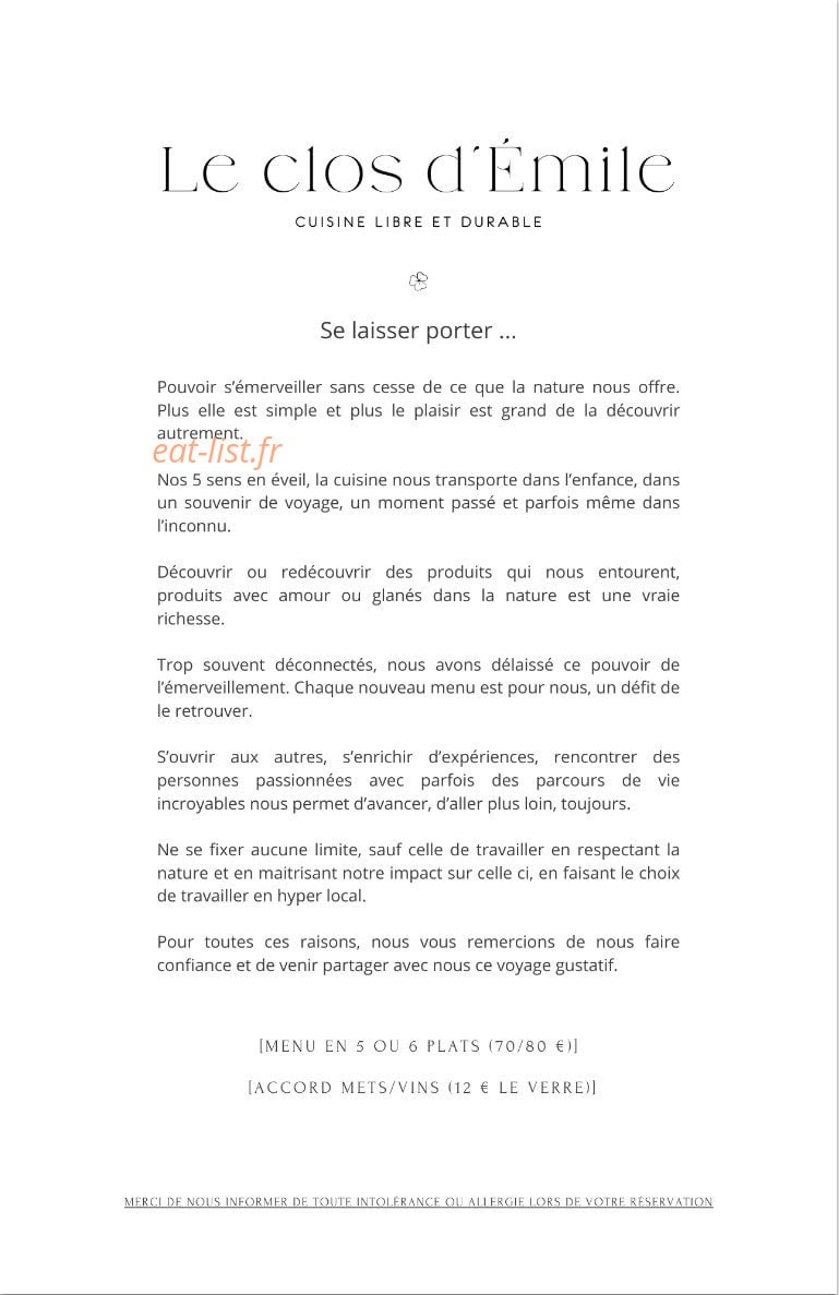 Le Clos d'Emile — carte page 1