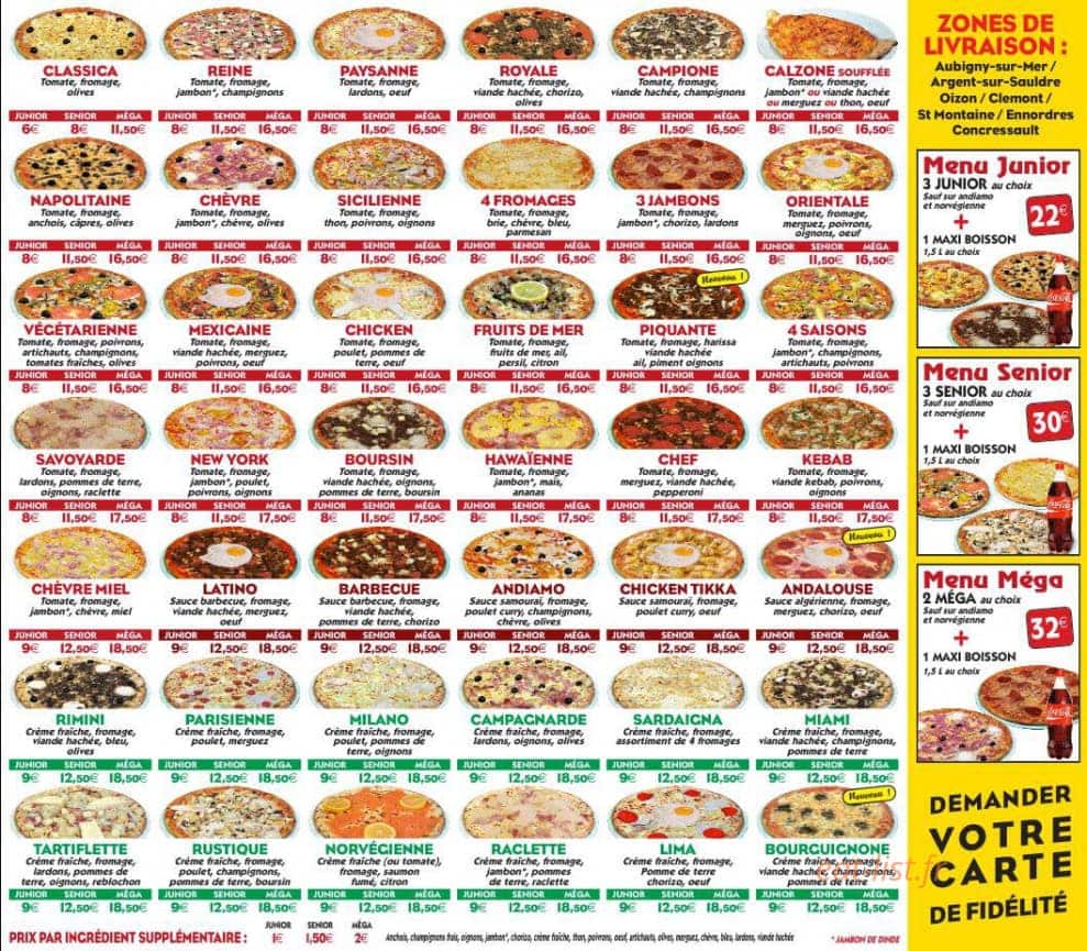 Allo Pizza Plus — carte page 1