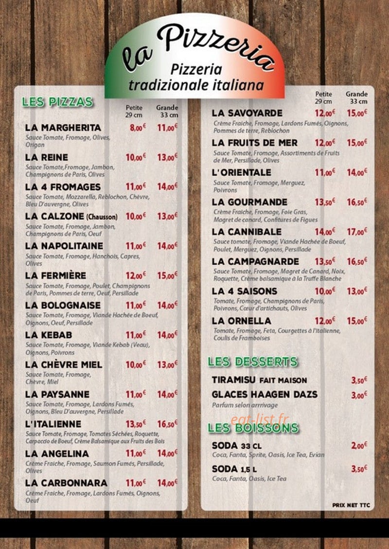 La Pizzeria — carte page 2