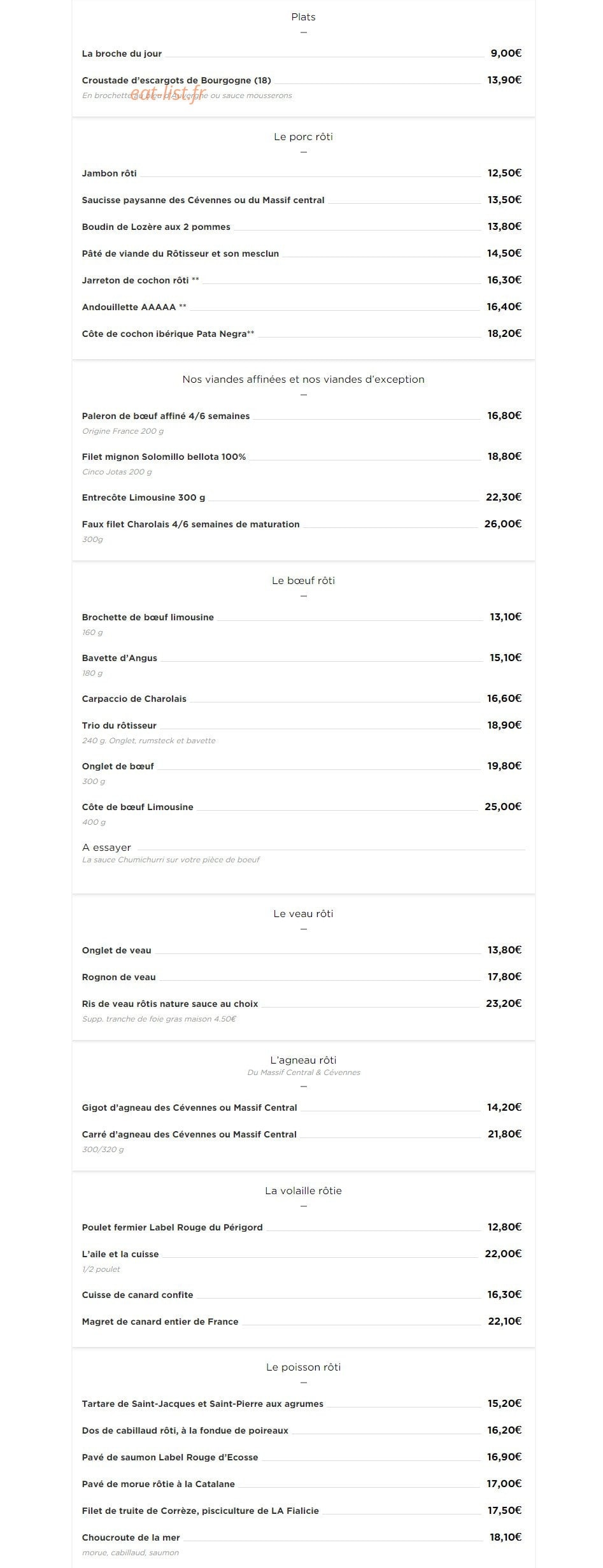 La Rôtisserie — carte page 2