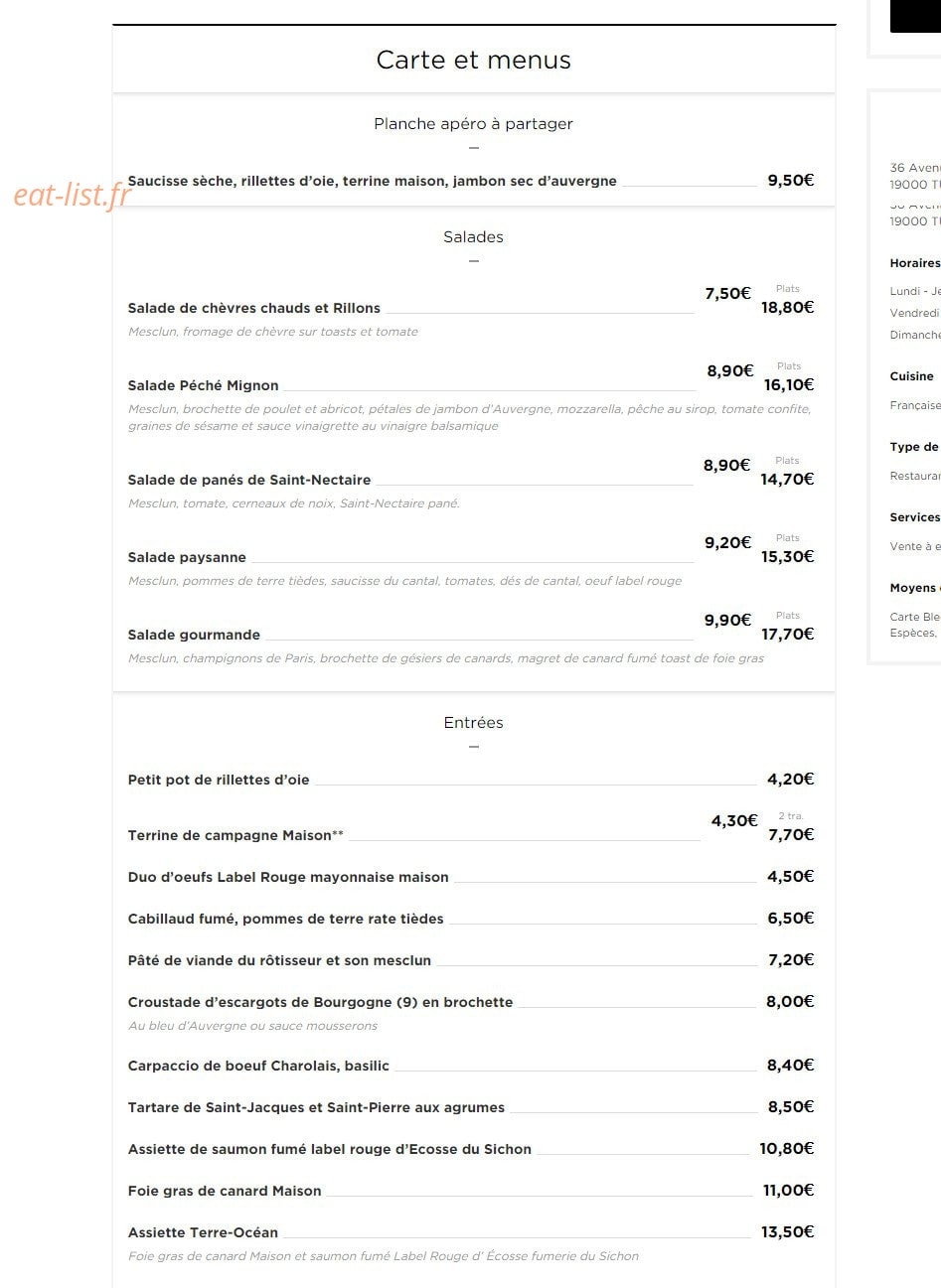 La Rôtisserie — carte page 1