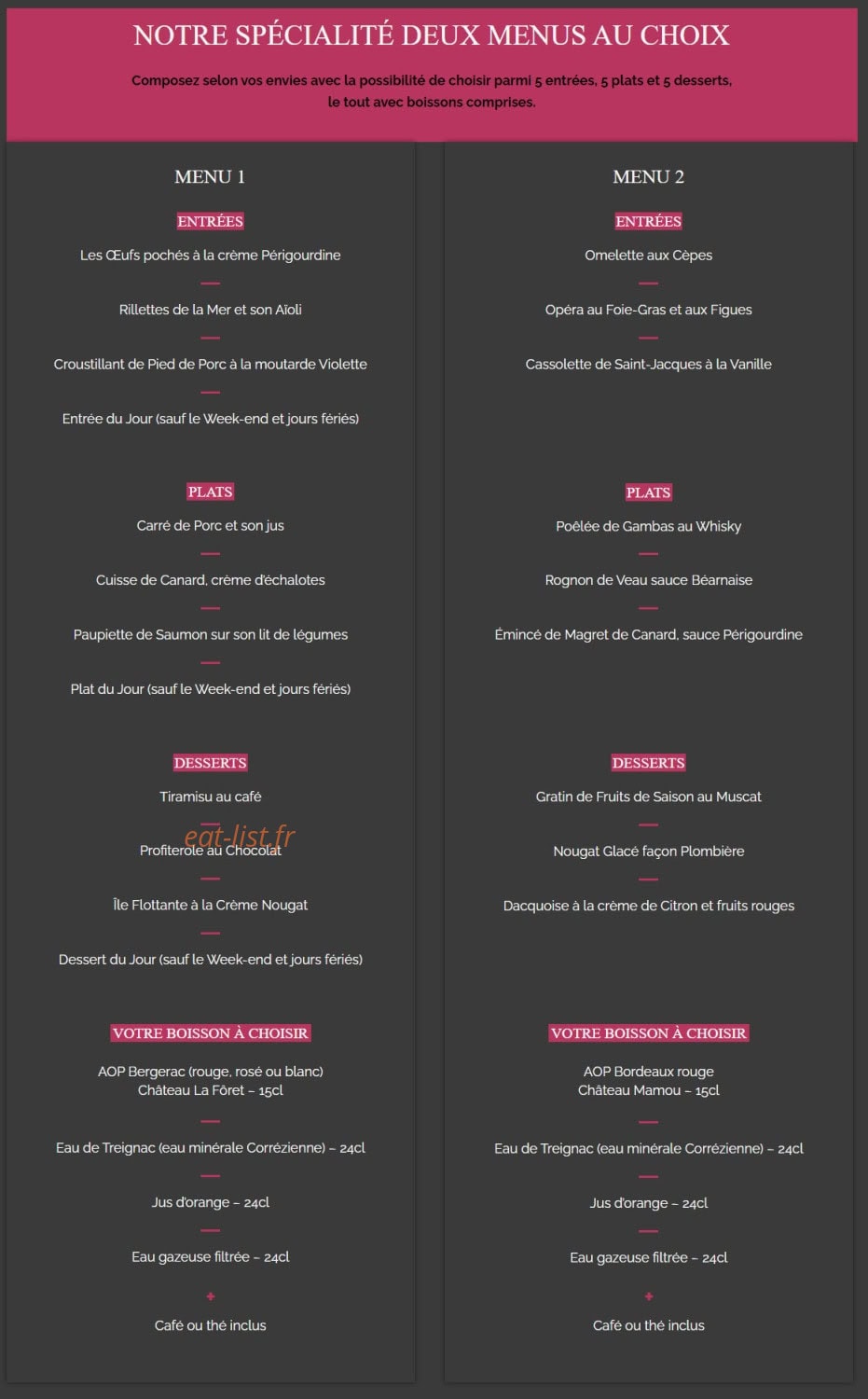 La Taverne du Sommelier — carte page 1
