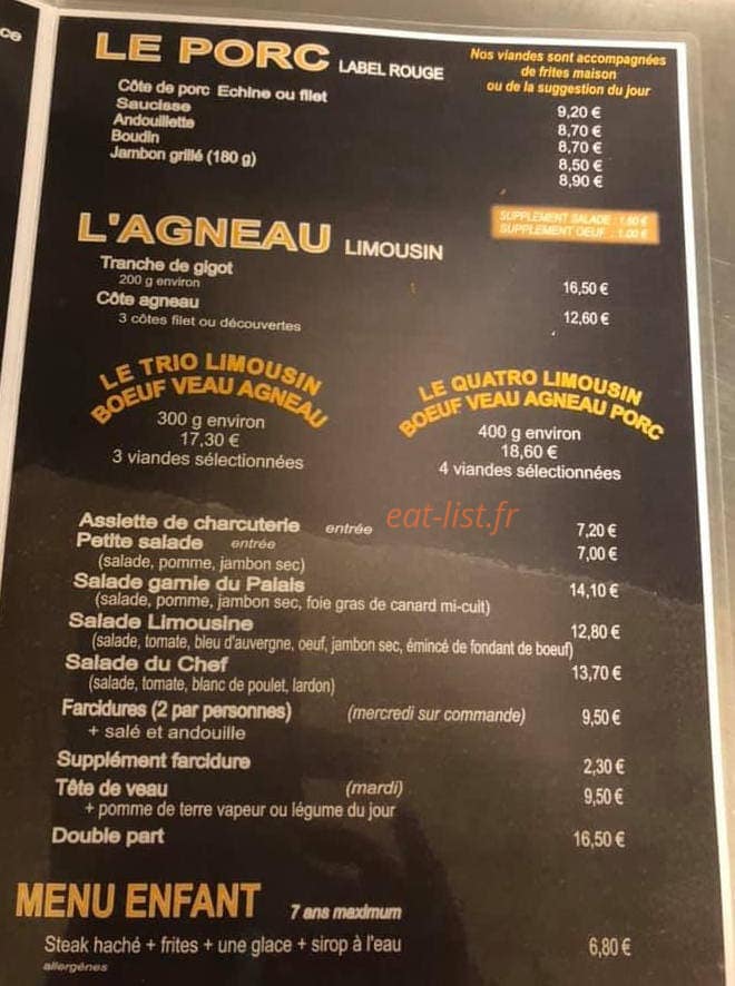 Le Grill de la Bouchère — carte page 1