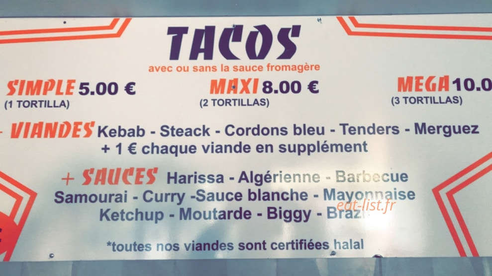 Le Tacos Kebab — carte page 1