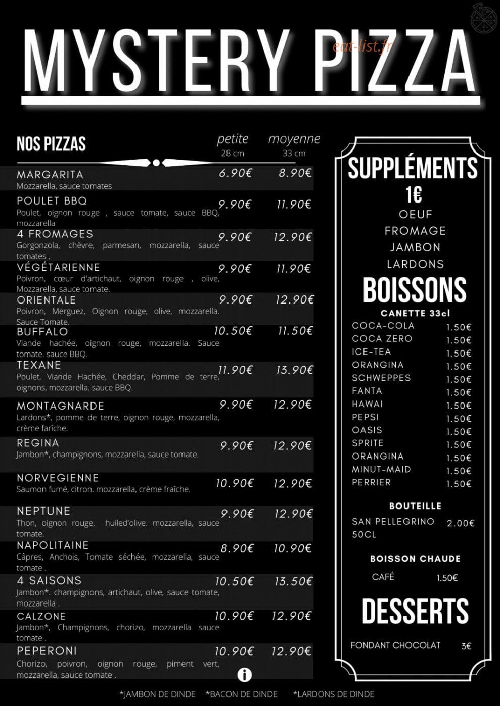 Mystery Pizza — carte page 1