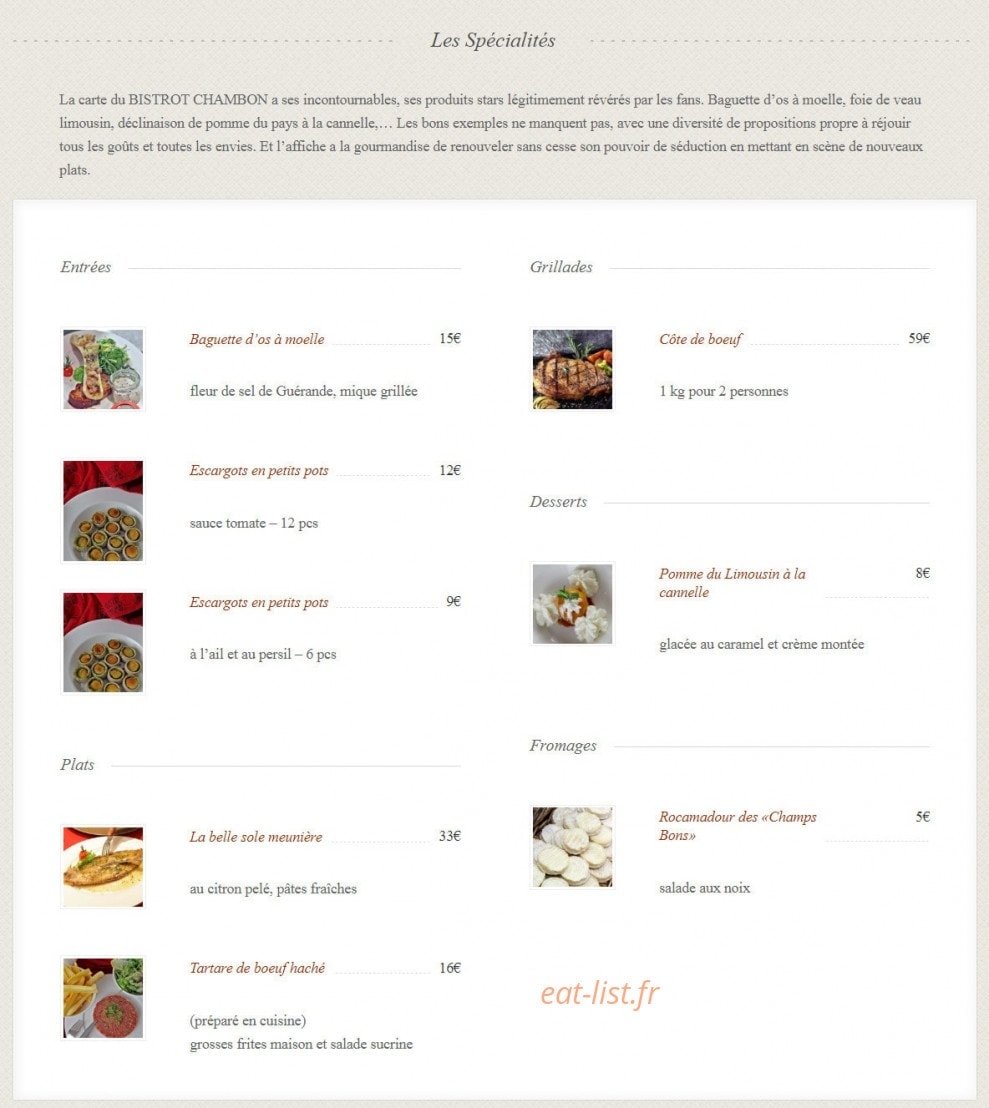 Bistrot Chambon — carte page 2