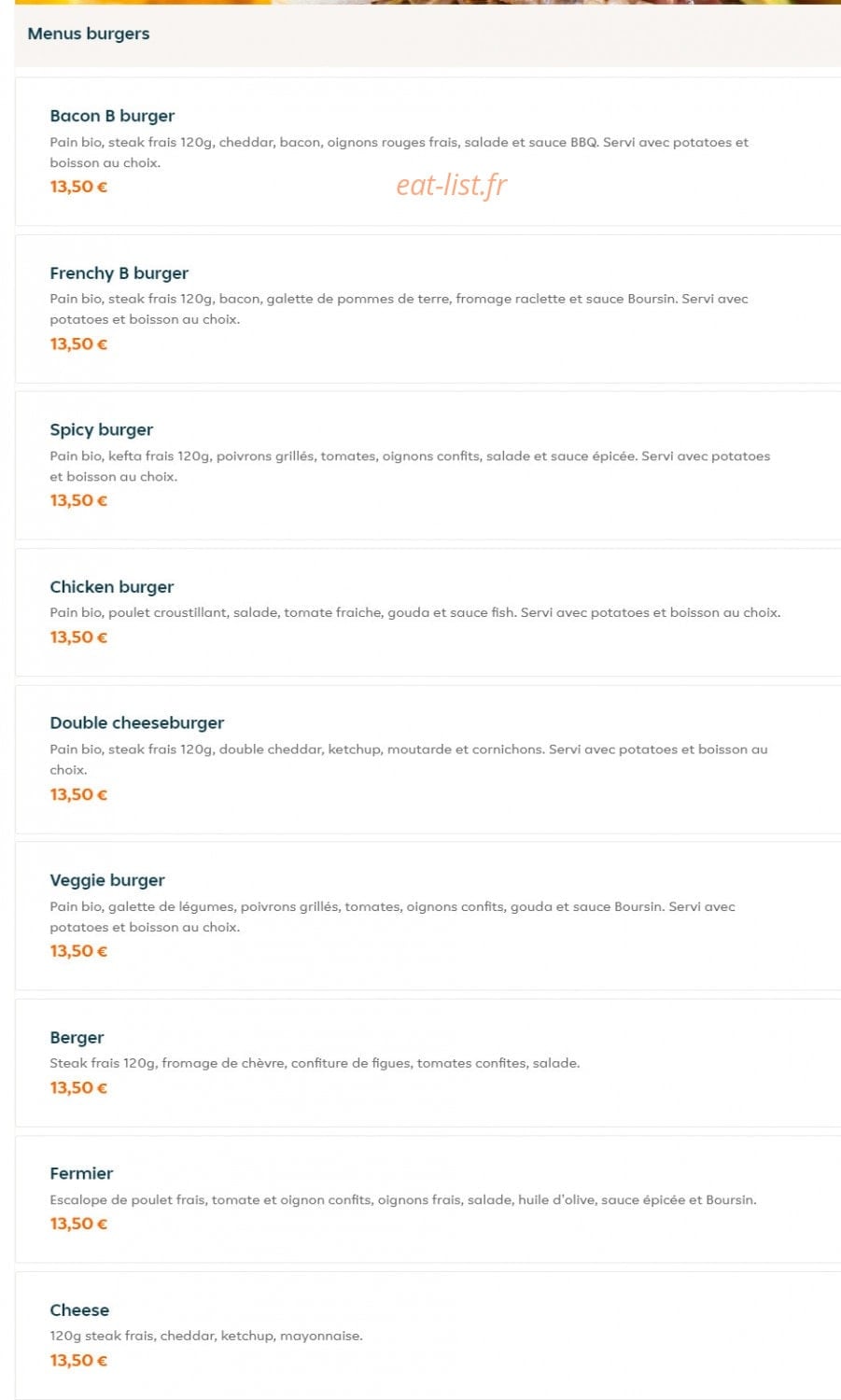 Brive food — carte page 1