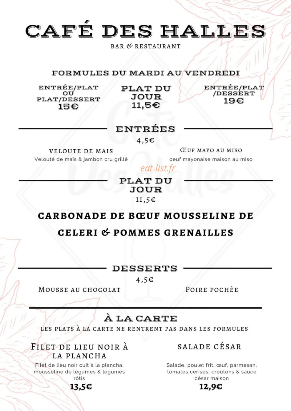 Café Des Halles — carte page 1