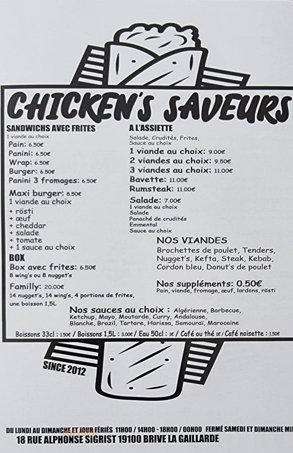 Chicken's Saveurs — carte page 1