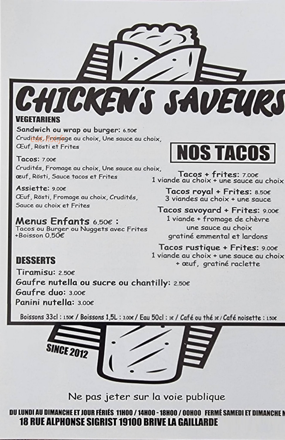 Chicken's Saveurs — carte page 2