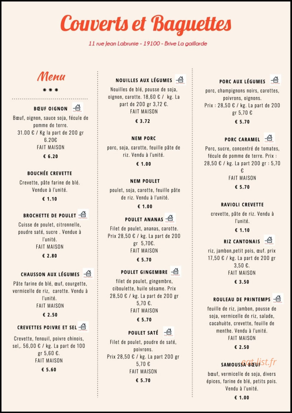 Couverts et Baguettes — carte page 1