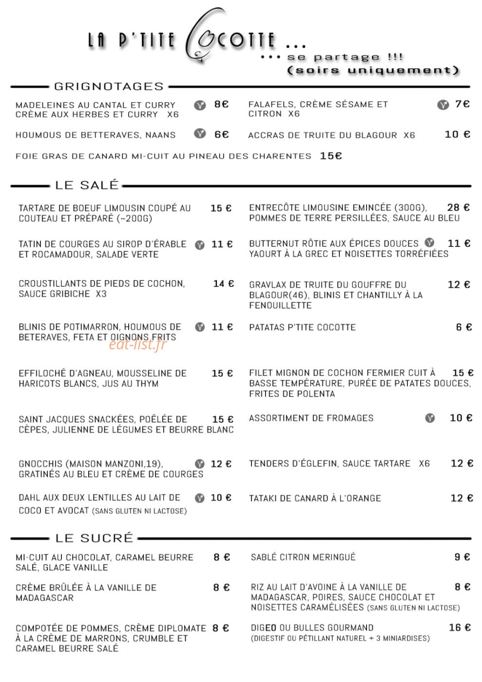 La p'tite cocotte — carte page 2