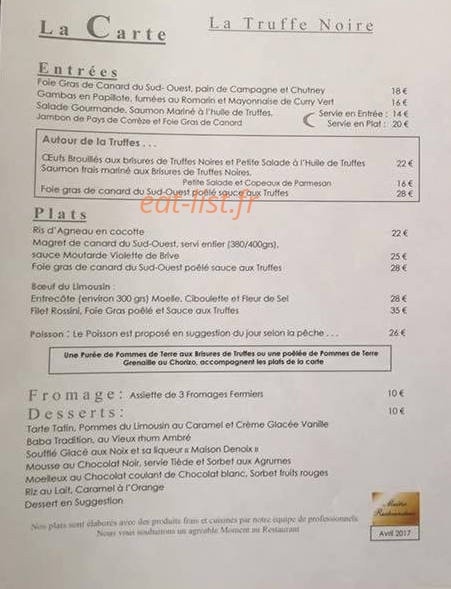 La Truffe Noire — carte page 2