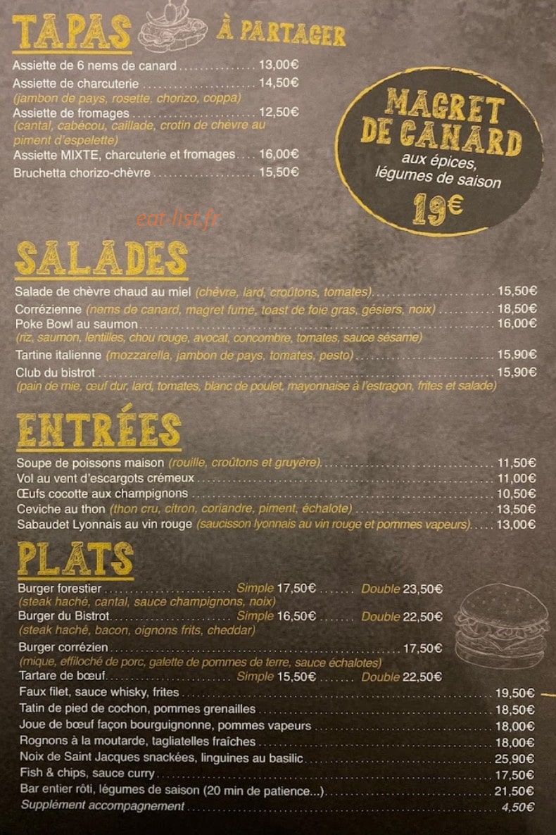 Le Bistrot du Palais — carte page 1