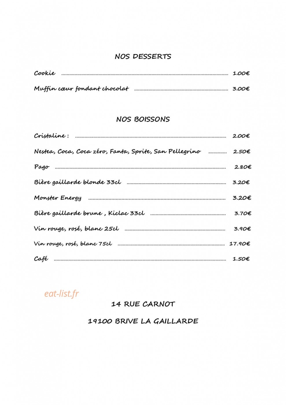Le Comptoir à Hot Dogs — carte page 2
