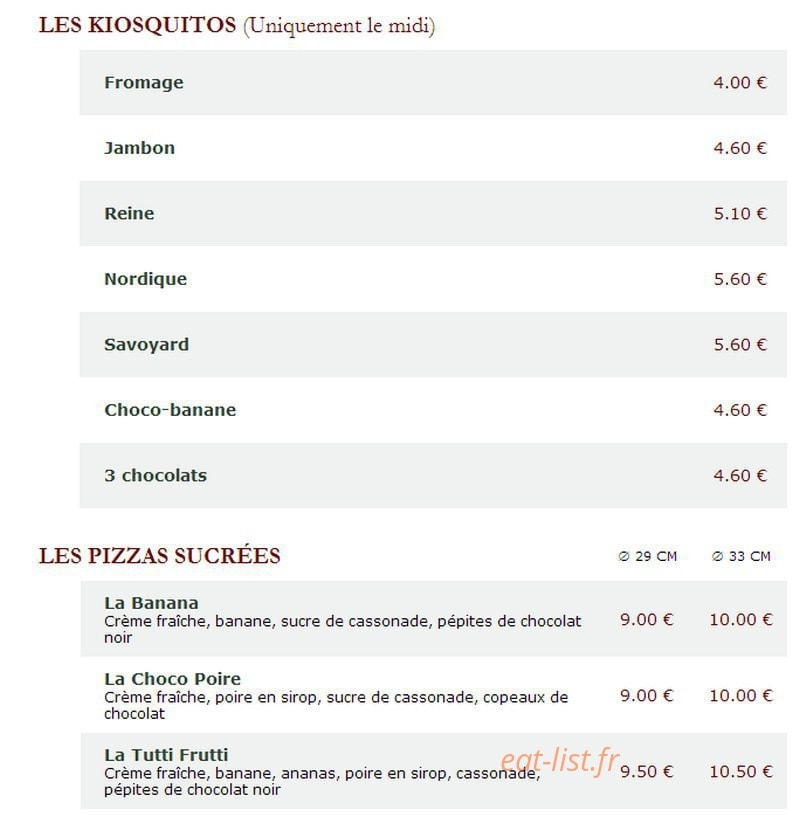 Le Kiosque à Pizzas — carte page 3